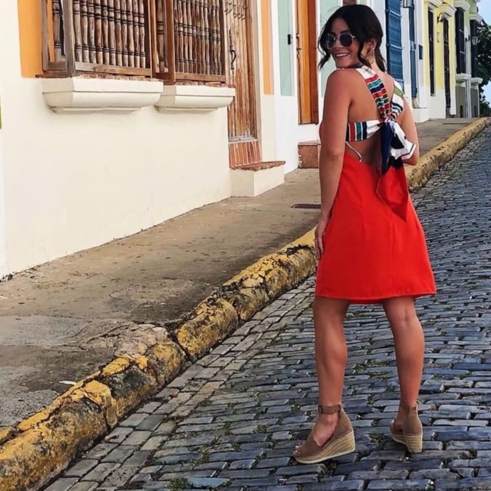 NWT Lulu’s Joyful Red Orange Multi Stripe Tie-Back Mini Dress Sz S